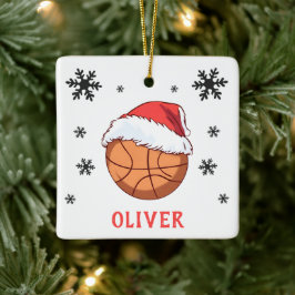 Basketball Ball Santa Hat Snowflake Name  Keramikornament