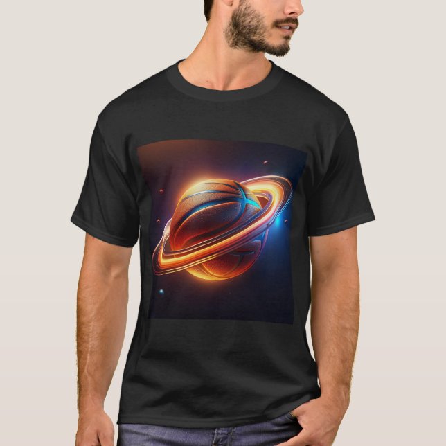 Basketball Ball Saturn Planet, Sporty Futuristic T-Shirt (Vorderseite)