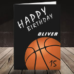 Basketball Ball Sports Black Boys Happy Geburtstag Karte<br><div class="desc">Basketball Ball Sports Black Boys Happy Birthday Card. Moderne Basketball-Geburtstagskarte für jeden,  der Basketball Liebe hat. Personalisieren Sie mit Ihrem Namen und Alter auf dem Ball.</div>