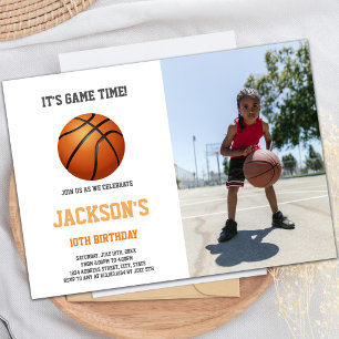 Basketball Ball White Invitations avec photo