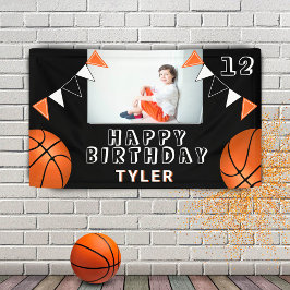 Basketball Balls Flags Black Kids Foto Geburtstag Banner