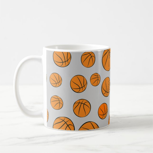 Basketball Balls Muster auf grauem Hintergrund Kaffeetasse (Links)