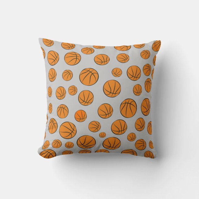 Basketball Balls Muster auf grauem Hintergrund Kissen (Vorderseite)