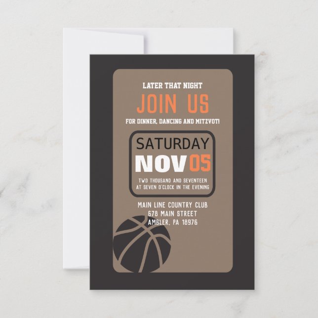 BASKETBALL Bar Mitzvah Einladungs-Party-Karte Einladung (Vorderseite)