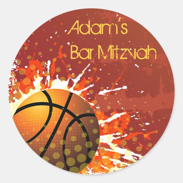 Basketball Bar Mitzvah Einladungs-Sticker Siegel Runder Aufkleber (Vorderseite)