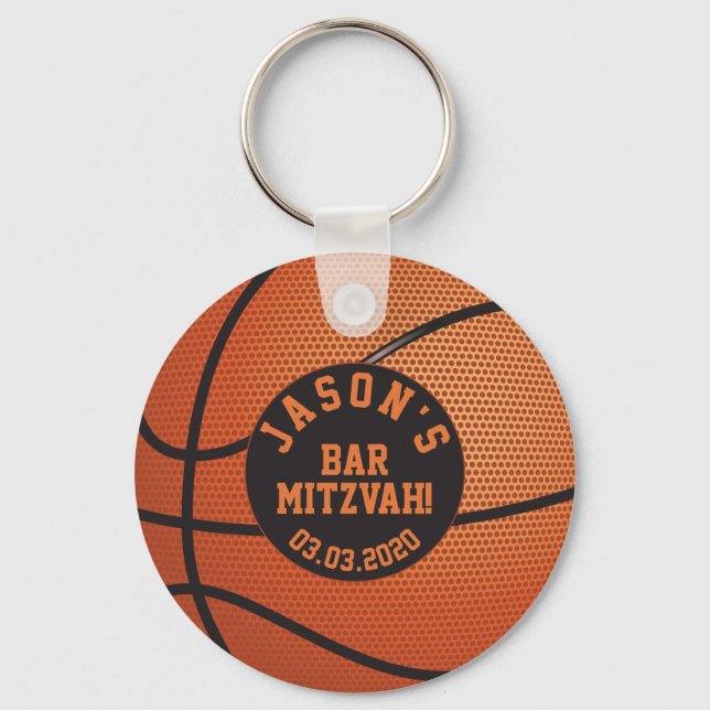 Basketball Bar Mitzvah Gefallen Schlüsselanhänger  (Vorderseite)