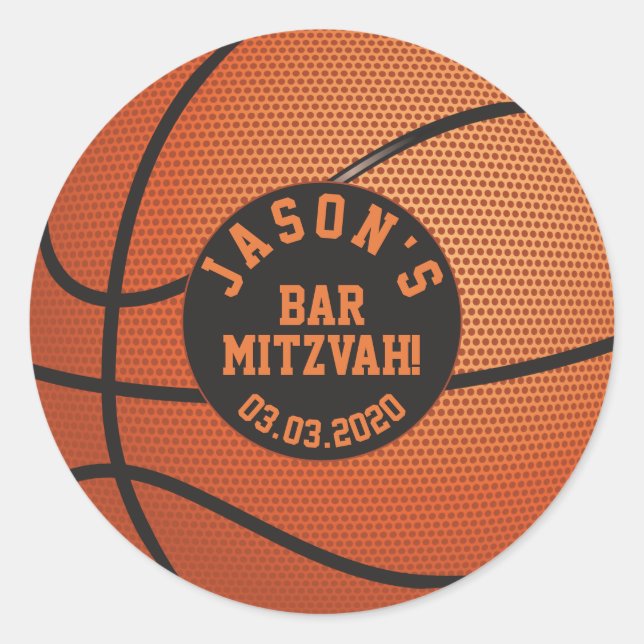 Basketball Bar Mitzvah Sticker Orange Black (Vorderseite)