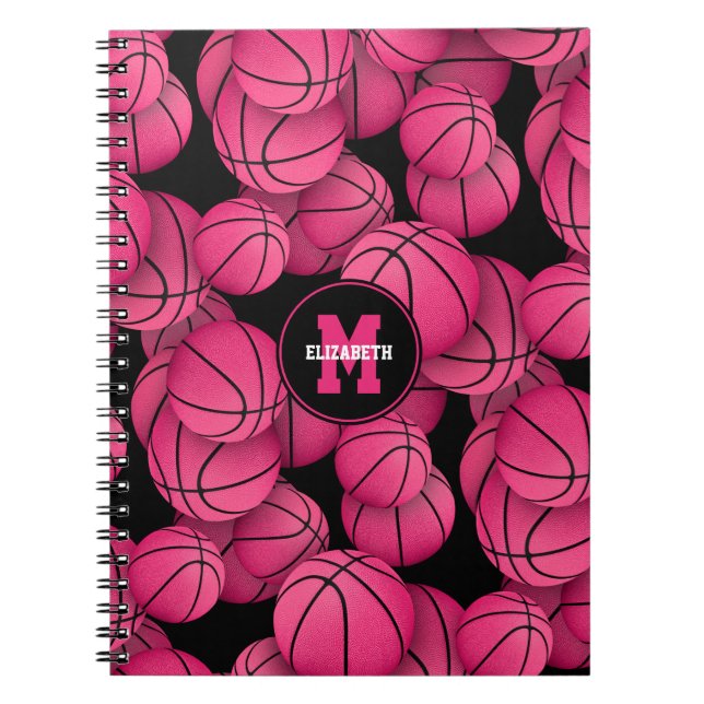 Basketball-Basketball mit personalisiertem schwarz Notizblock (Vorderseite)