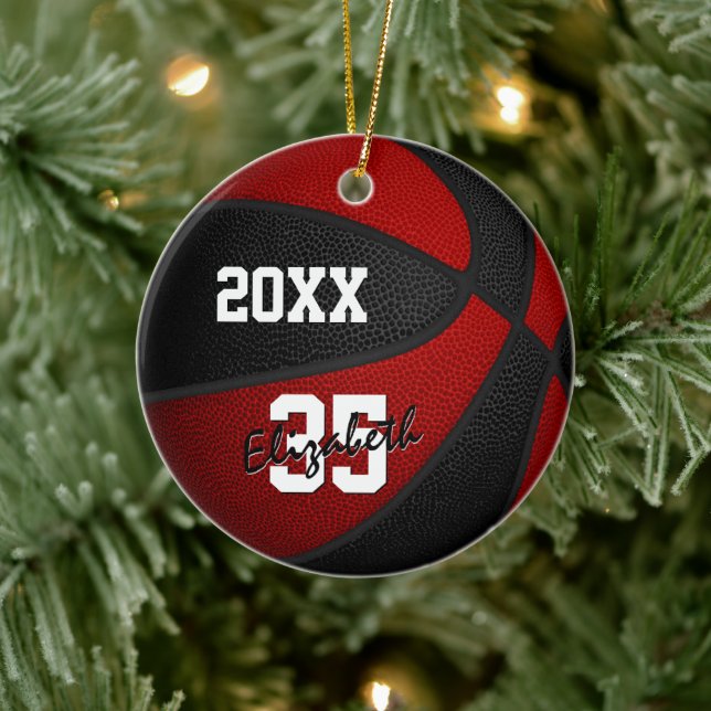 Basketball-Basketballmannschaft für rote schwarze  Keramik Ornament (Baum)