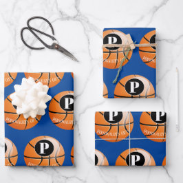 Basketball Benutzerdefinierter Monogrammname Geschenkpapier Set