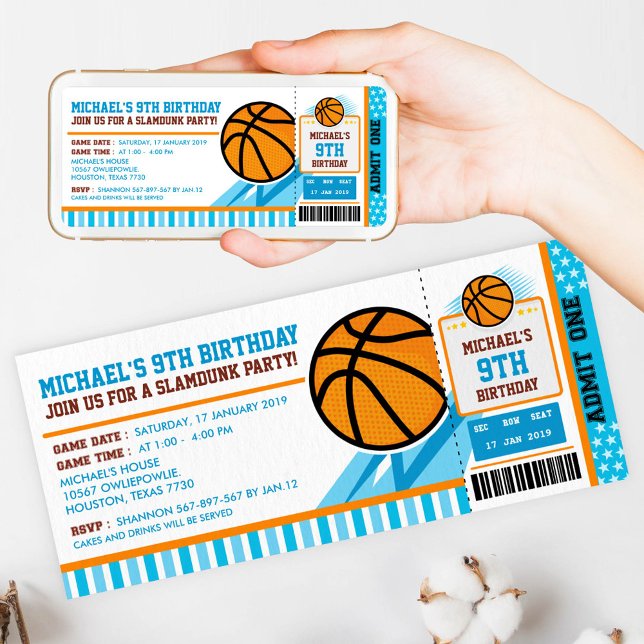 Basketball Billets Pass Anniversaire Invitation (Créateur téléchargé)