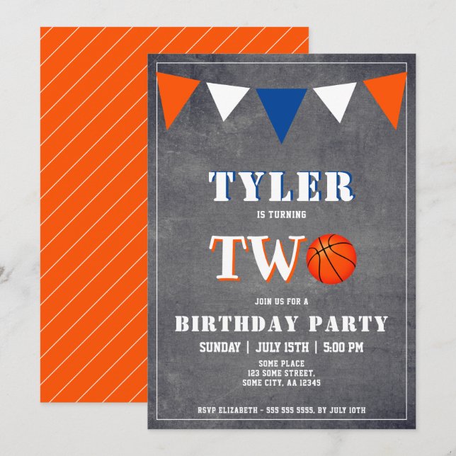 Basketball Birthday Invitation Boy 2e anniversaire (Devant / Derrière)