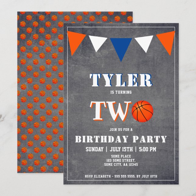 Basketball Birthday Invitation Boy 2e anniversaire (Devant / Derrière)