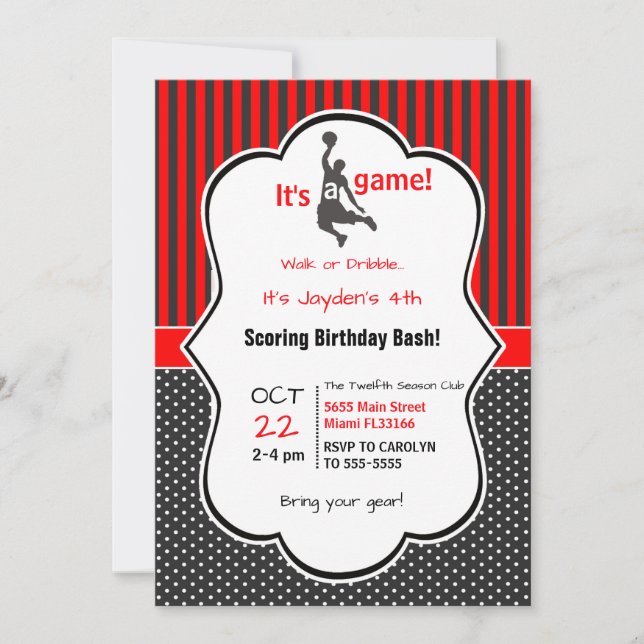 Basketball Birthday Invitation Card (Devant)