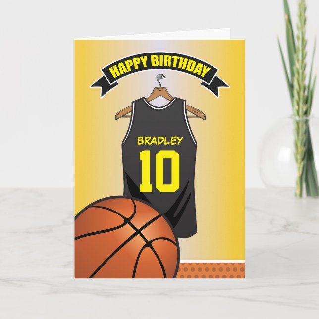 Basketball Black Yellow Jersey Geburtstag Karte (Vorderseite)