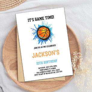 Basketball Blue Art Invitations Anniversaire