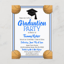 Basketball Blue & Black Graduation Party Einladungspostkarte