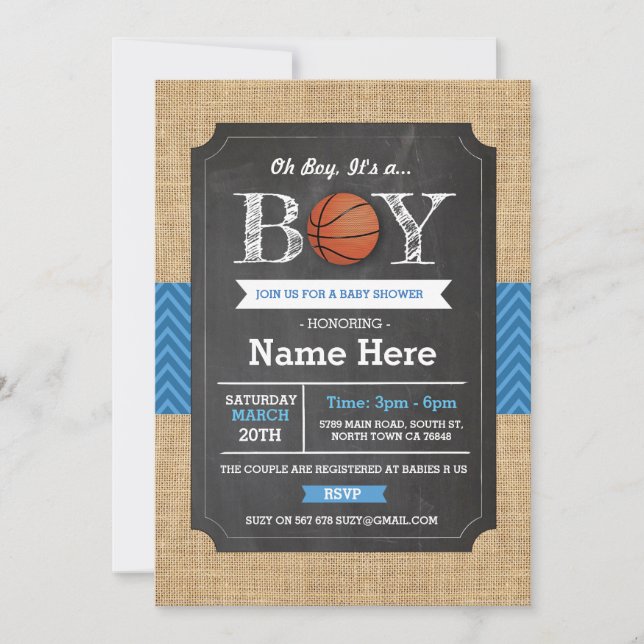 BasketBall Blue Boy Baby shower Invitation sportif (Devant)