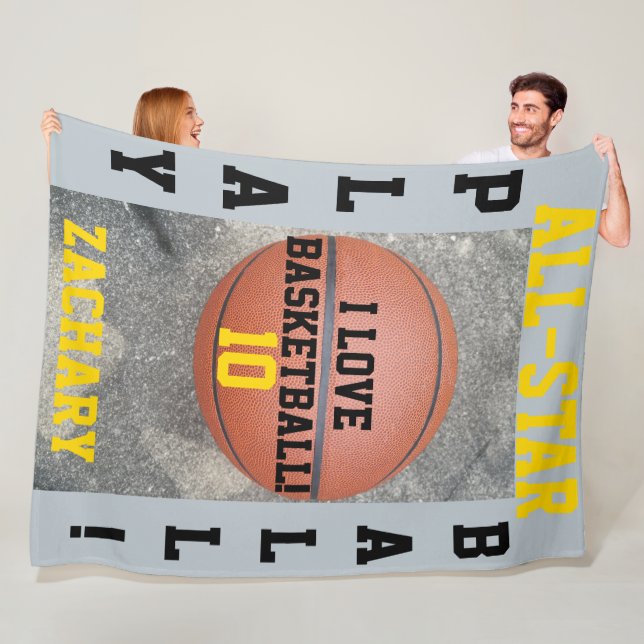 Basketball Blue Gray Team Spielernummer Fleecedecke (Beispiel)