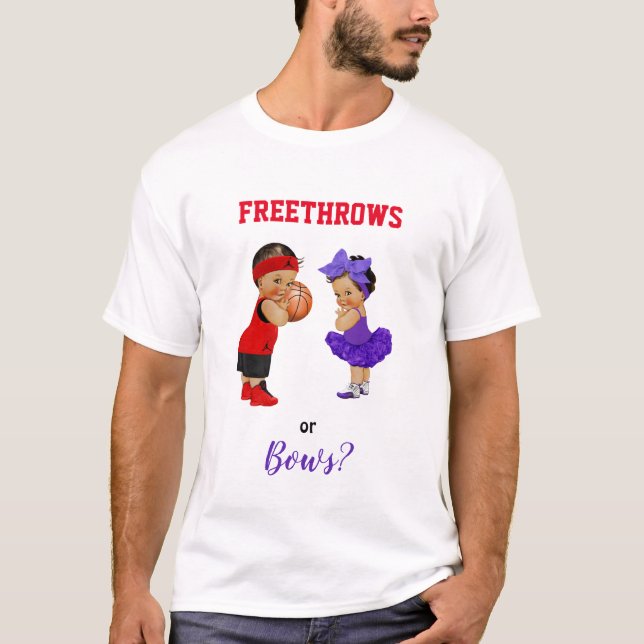 Basketball Bows Babies Boy Girl Gender Reveal T-Shirt (Vorderseite)