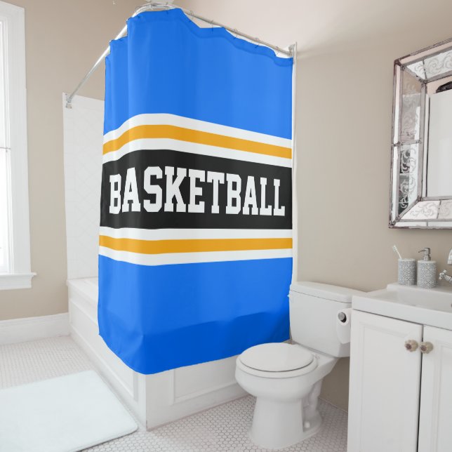 BASKETBALL Bright Blue Black Yellow Racing Stripes Duschvorhang (Beispiel)