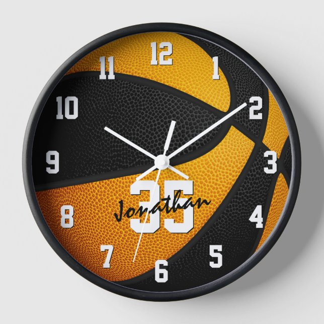 Basketball-Buben für schwarze Orange personalisier Uhr (Vorderseite)