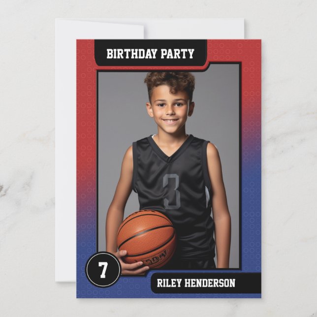 Basketball Carte photo garçons fête d'anniversaire (Devant)