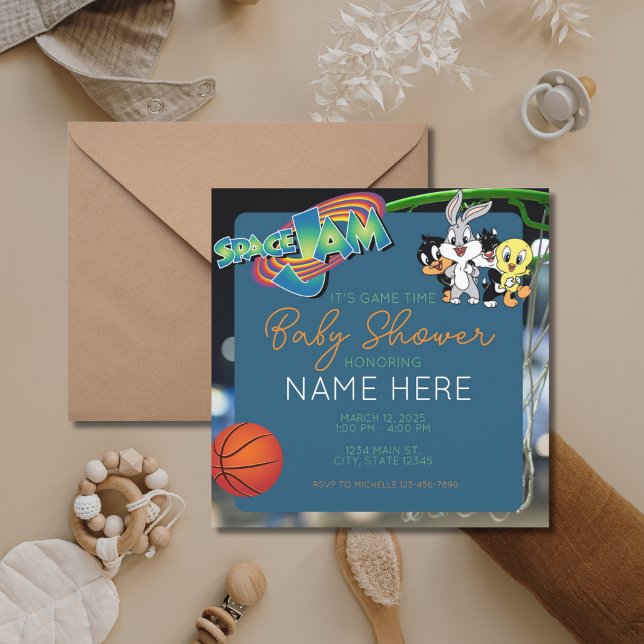 Basketball Cartoon Space Blue Green Baby Dusche Einladung (Von Creator hochgeladen)