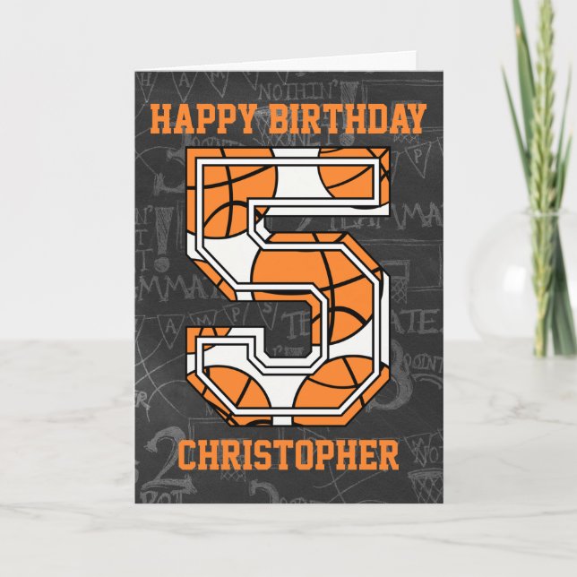 Basketball Chalkboard 5. Geburtstag Karte (Vorderseite)