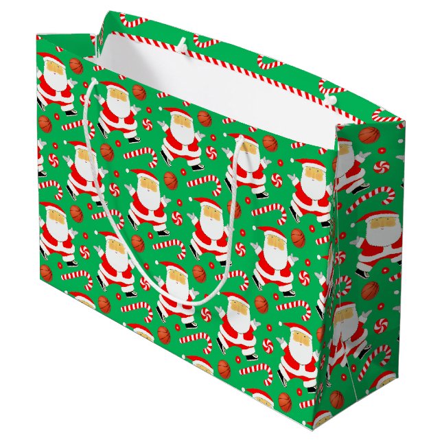 Basketball Christmas Holiday Große Geschenktüte (Rückseite Schrägansicht)