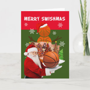 Basketball Christmas MERRY SWISHMAS Santa Claus Karte