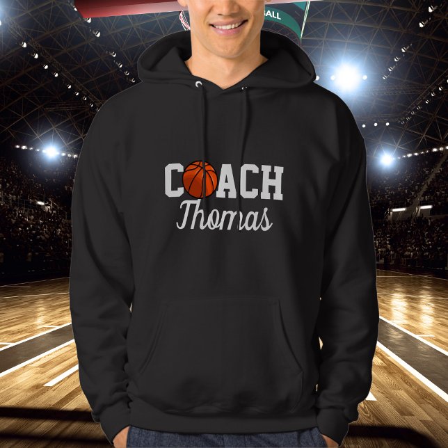 Basketball-Coach Name Ball Typografie Personalisie Hoodie (Von Creator hochgeladen)