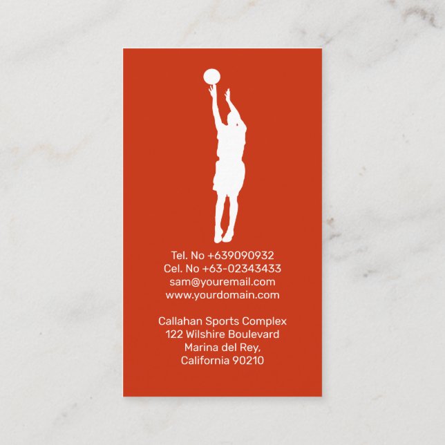 Basketball Coach Trainer Red Orange Business Card Visitenkarte (Rückseite)