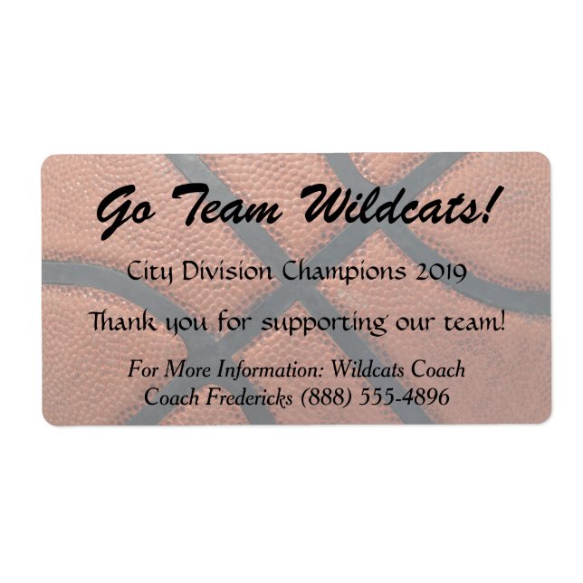 Basketball collecte de fonds Bottle Étiquettes (Devant)