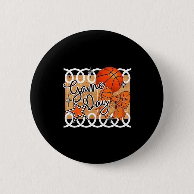 Basketball Coquette Bow Game Day Women Girl  Button (Vorderseite)