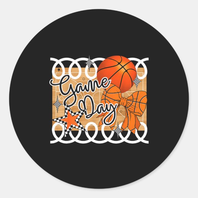 Basketball Coquette Bow Game Day Women Girl  Runder Aufkleber (Vorderseite)
