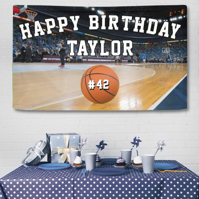 Basketball Court Team Nummer Sport Happy Geburtsta Banner (basketball court sports happy birthday party banner)