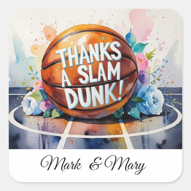 Basketball danke Ihnen thematisch Slam Dunk Quadratischer Aufkleber (Vorderseite)