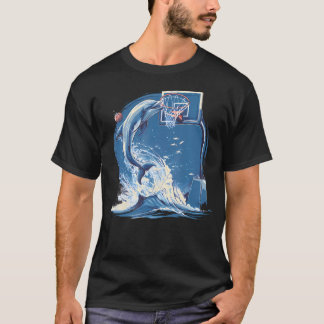 Basketball-Delfin-Wellen-Natur-Kunstwerk T-Shirt