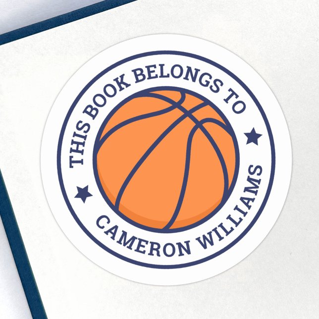 Basketball Dieses Buch gehört dem Schulnamen Runder Aufkleber (Von Creator hochgeladen)
