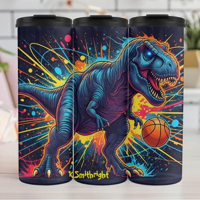 Basketball Dinosaur Neon Energy Action Thermosbecher (Von Creator hochgeladen)