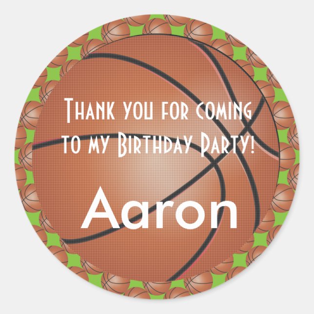 Basketball | DIY Hintergrundfarbe | Geburtstag Runder Aufkleber (Vorderseite)