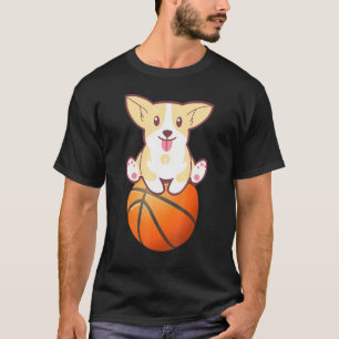 Basketball Dog Corgi Welpensitze auf Ball T-Shirt