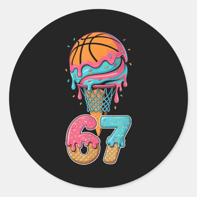 Basketball Drip Number 67 Player 67th Birthday Ice Runder Aufkleber (Vorderseite)