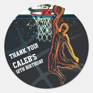 Basketball-Dunk-Jump-Shot-Birthday-Party-Geschenk Runder Aufkleber
