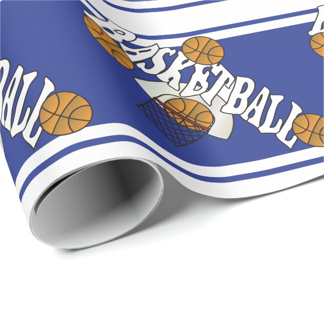 Basketball Dunkelblau und weiße Streifen Geschenkpapier (Rolleneckpunkt)