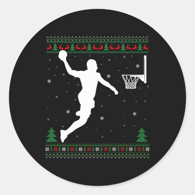 Basketball Dunking Xmas Ugly Basketball Spieler Ch Runder Aufkleber (Vorderseite)