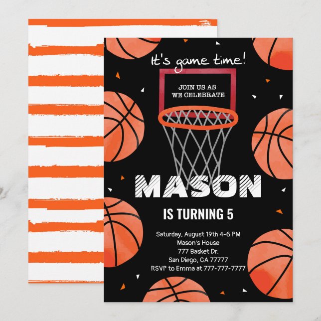 Basketball Einladung zum Geburtstag (Vorne/Hinten)