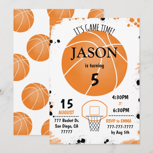 Basketball Einladung zum Geburtstag, (Vorne/Hinten)