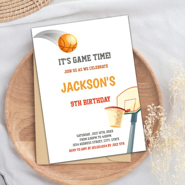 Basketball Einladung zum Geburtstag (Basketball On Basket Invitations)